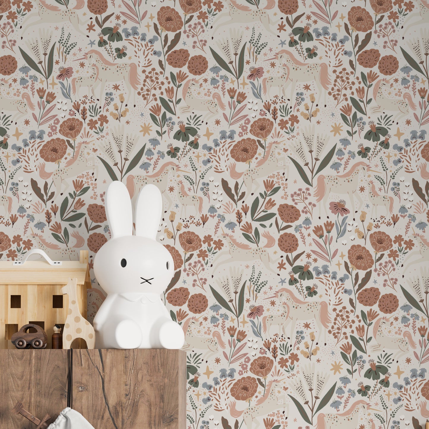 Unicorn Meadow Wallpaper Cream Repeat Pattern - Munks and Me Wallpaper