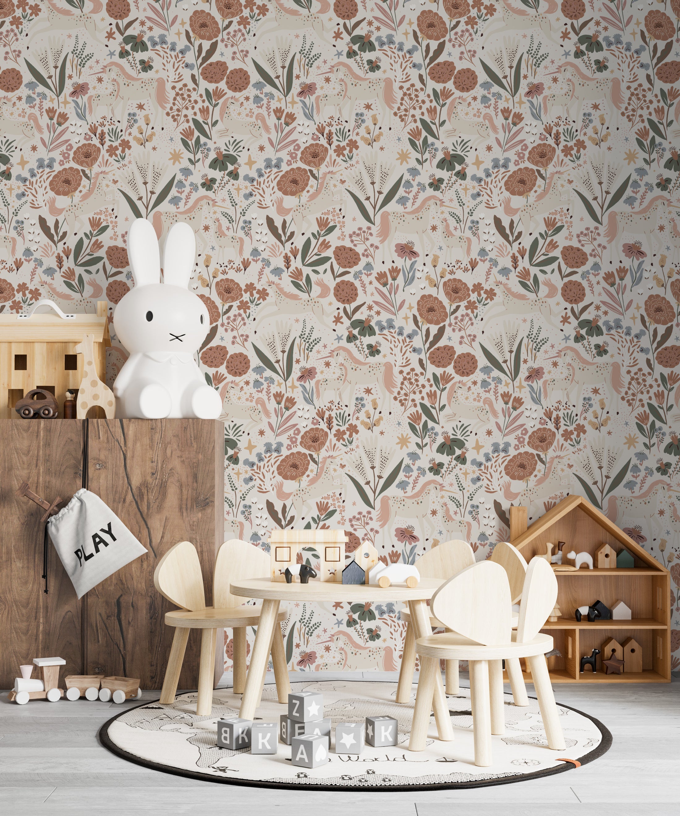 Unicorn Meadow Wallpaper Cream Repeat Pattern : Munks and Me - Nursery ...