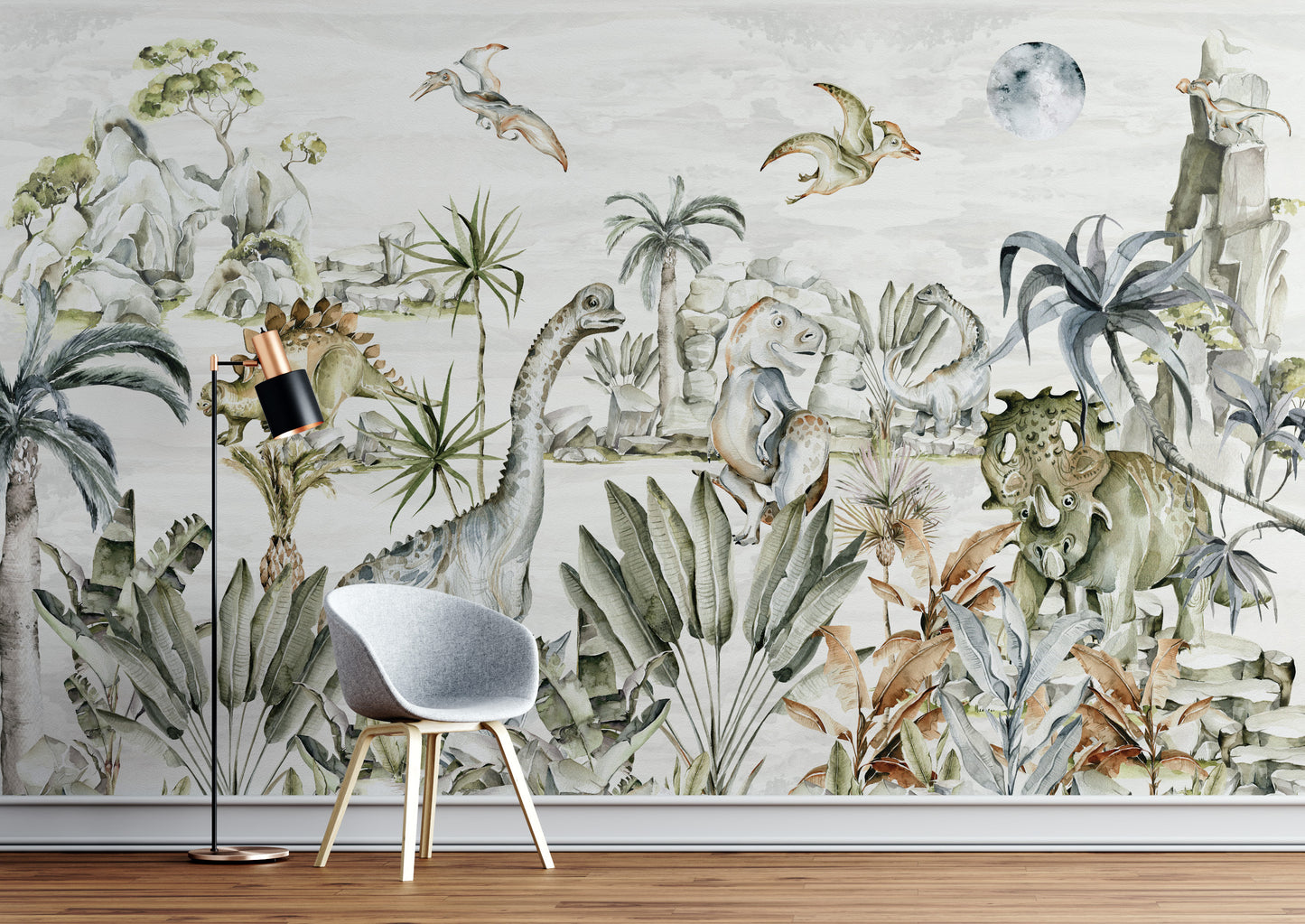 Watercolour Dinosaur Wallpaper Mural - Munks and Me Wallpaper