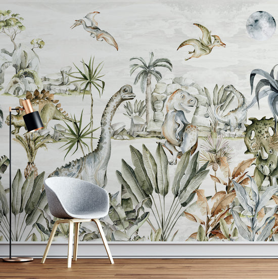 Load image into Gallery viewer, Watercolour Dinosaur Wallpaper Mural - Munks and Me Wallpaper
