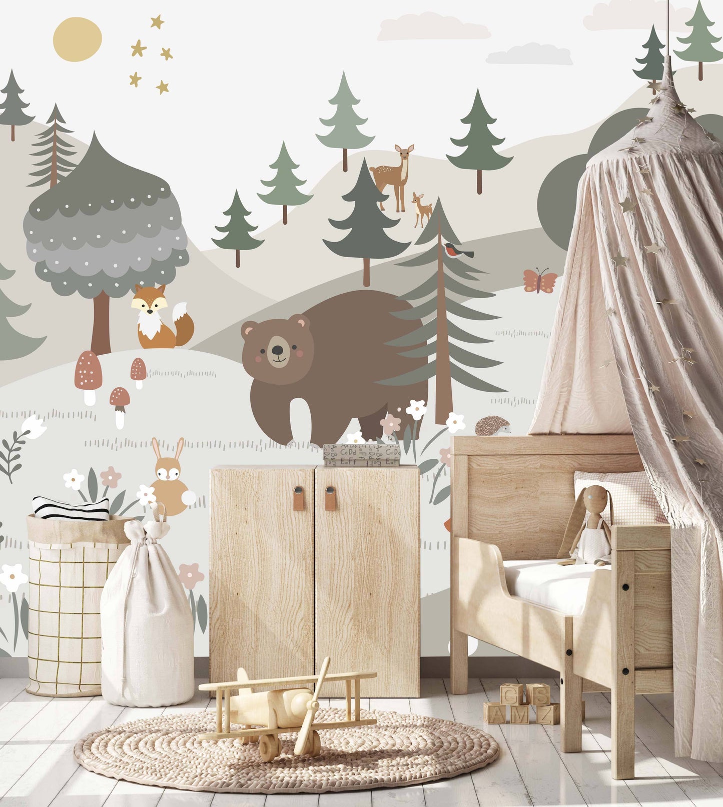 qingci Grey Woodland Nursery Wallpaper Meadow Forest Deer Kids Wall Paper  Roll Animal Baby Room Wall Coverings1053cm  Amazoncouk DIY  Tools