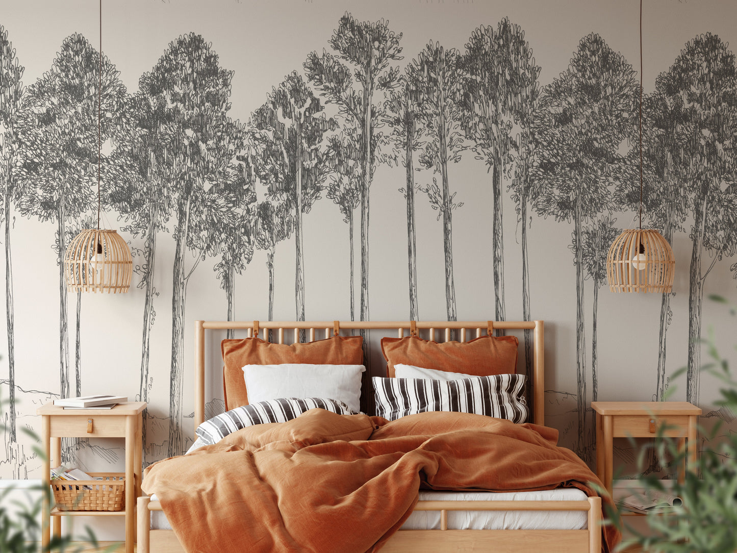 Woodland Wallpaper Mural | Charcoal - Munks and Me Wallpaper